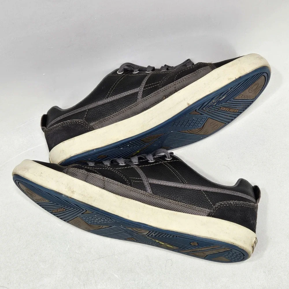 Skechers 62885 Sneaker Mens 11 Charcoal Leather Casual Walking Comfort Shoes